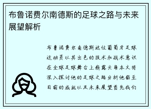 布鲁诺费尔南德斯的足球之路与未来展望解析